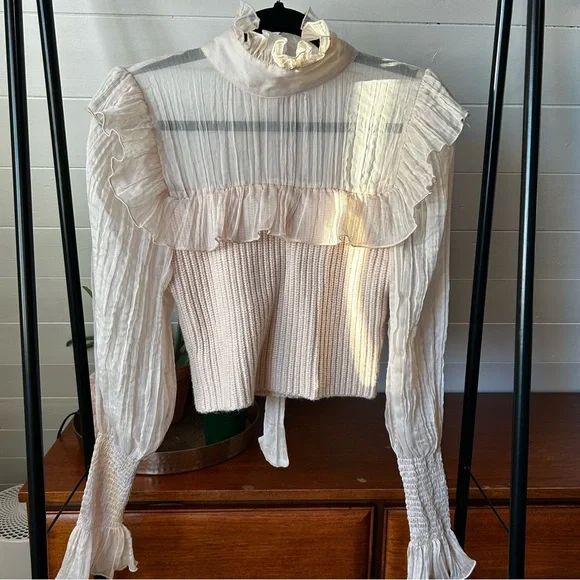 Cream Zara Ruffle Knit Top - Picture 4 of 4